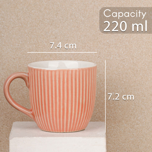 Peach Fringe Ceramic Tea Cup Set of 6, 220 ML Each, Microwave and Dishwasher Safe Coffee Cups